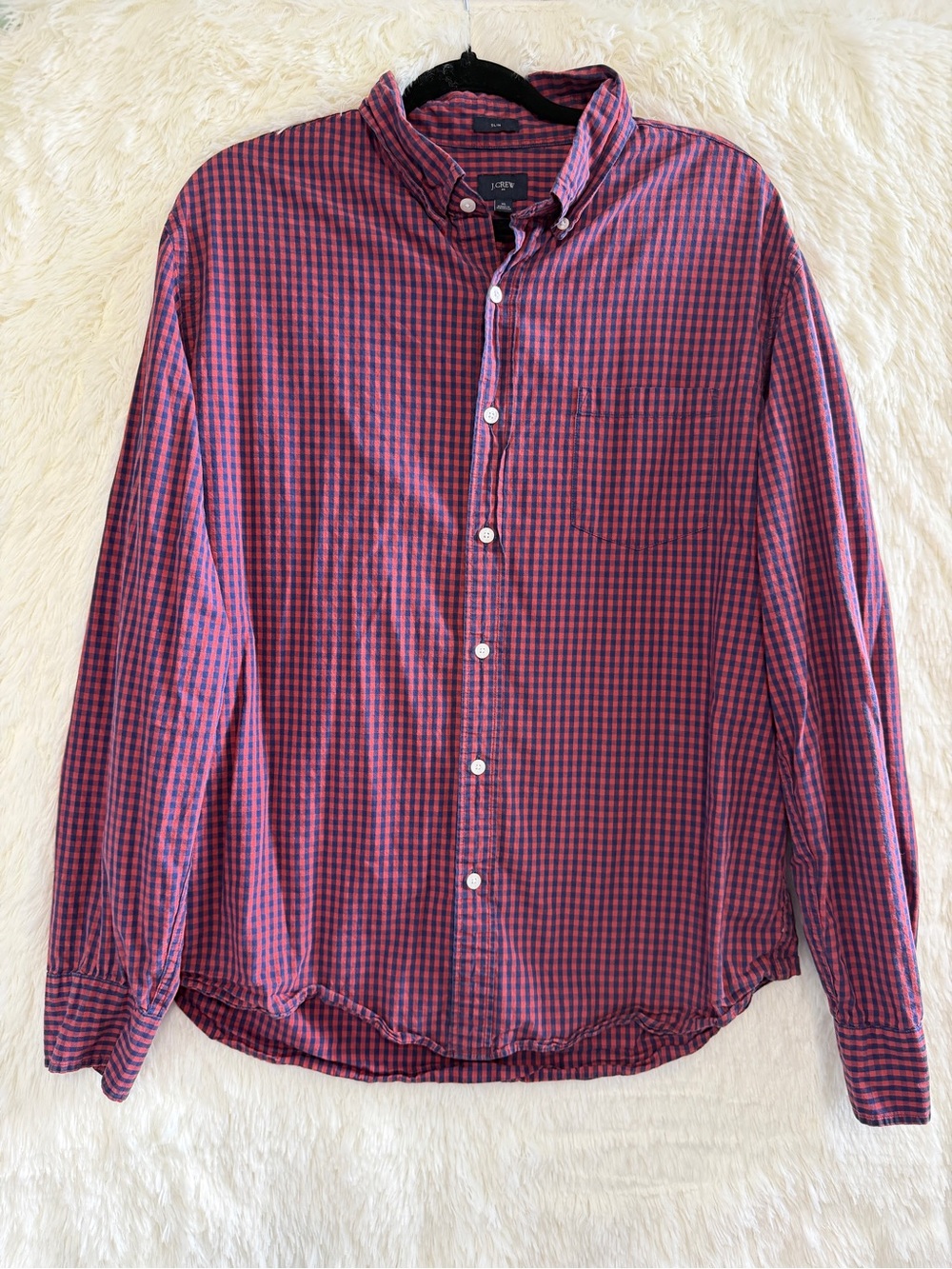J. Crew Mens Preppy Plaid Slim Fit Button Front Shirt Size XL Red Blue Cotton